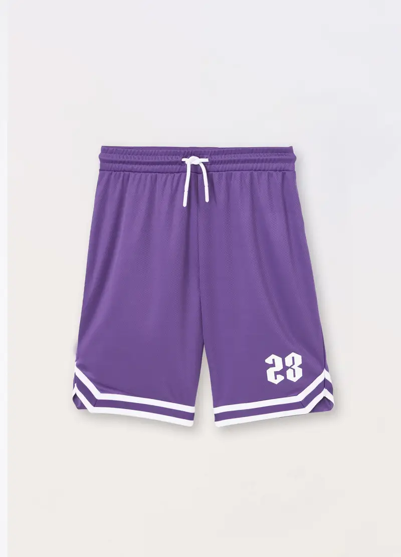 Shorts In Tessuto Mesh Con Stampa Ragazzo, Bambino, Viola scuro