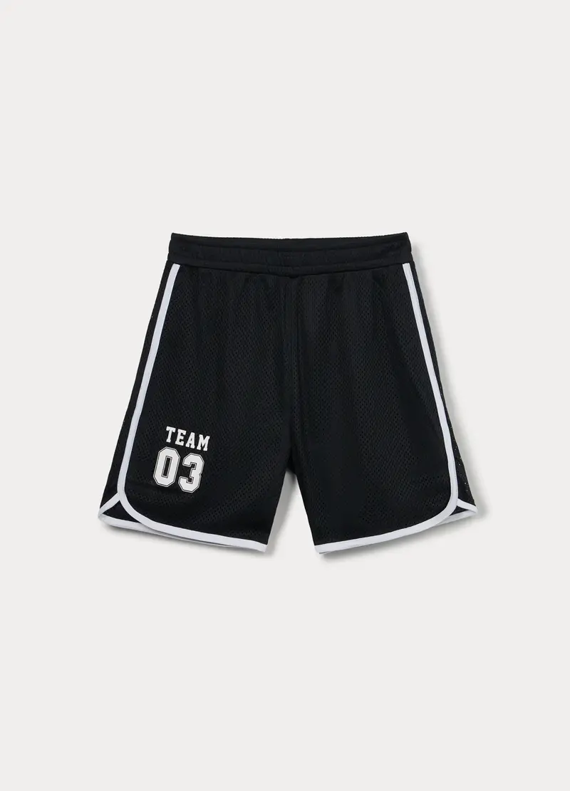 Shorts In Tessuto Mesh Ragazza, Bambina, Nero