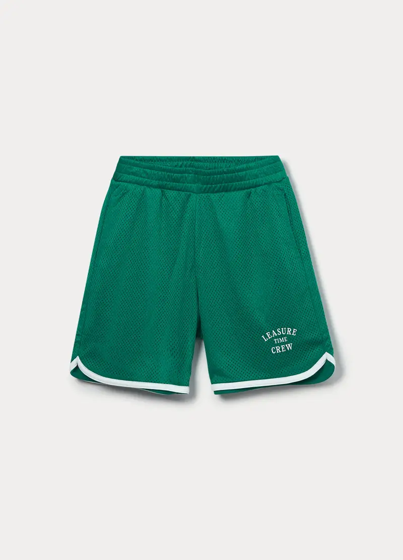 Shorts In Tessuto Mesh Ragazza, Bambina, Verde smeraldo