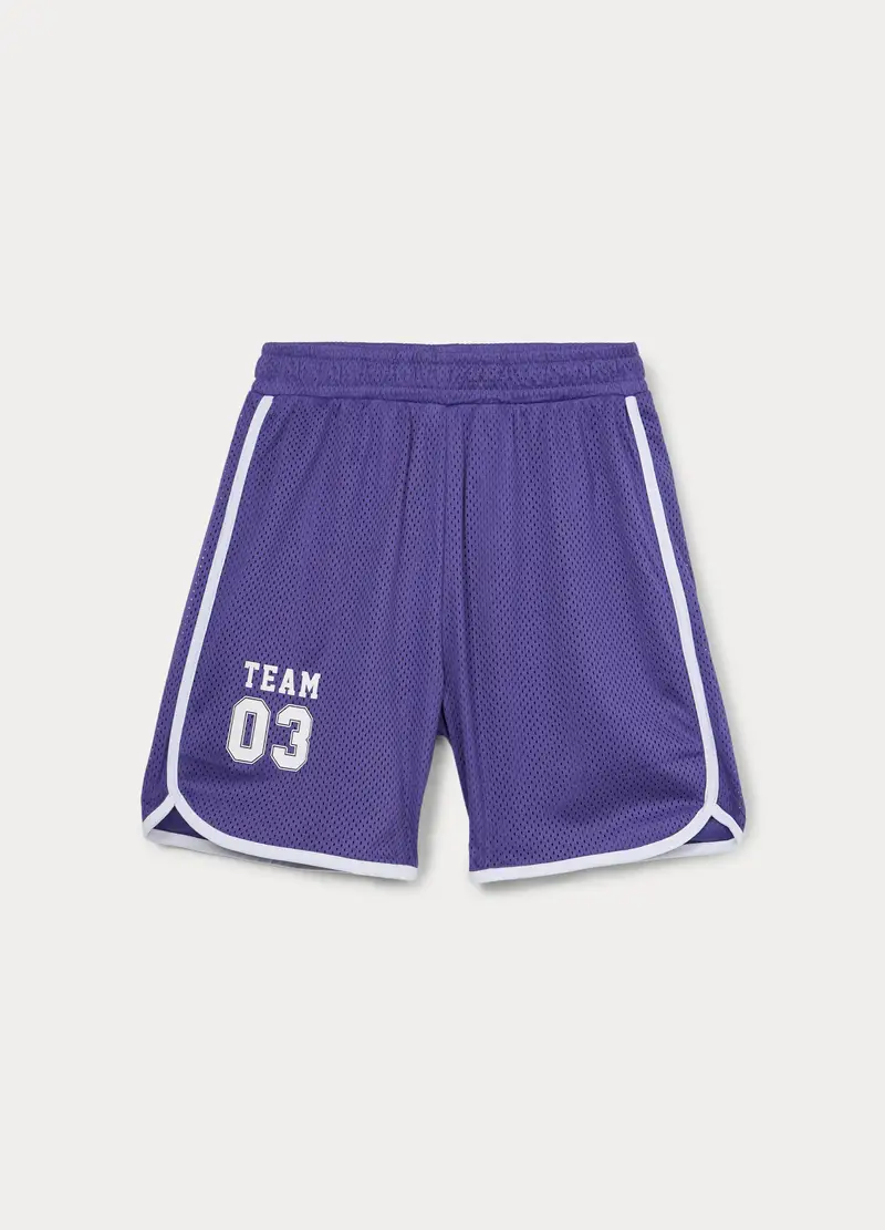 Shorts In Tessuto Mesh Ragazza, Bambina, Viola scuro