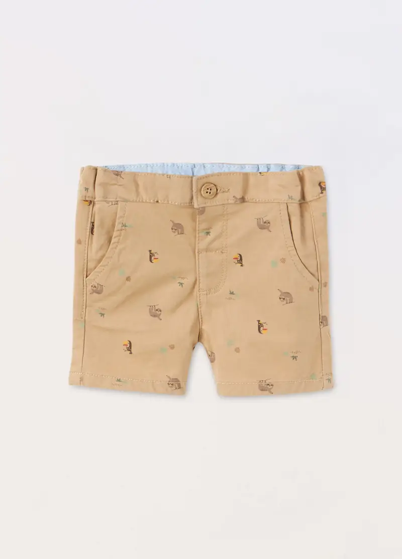 Blukids, Shorts In Twill Di Cotone Stretch Neonato, Marrone chiaro, Taglia: 1-3