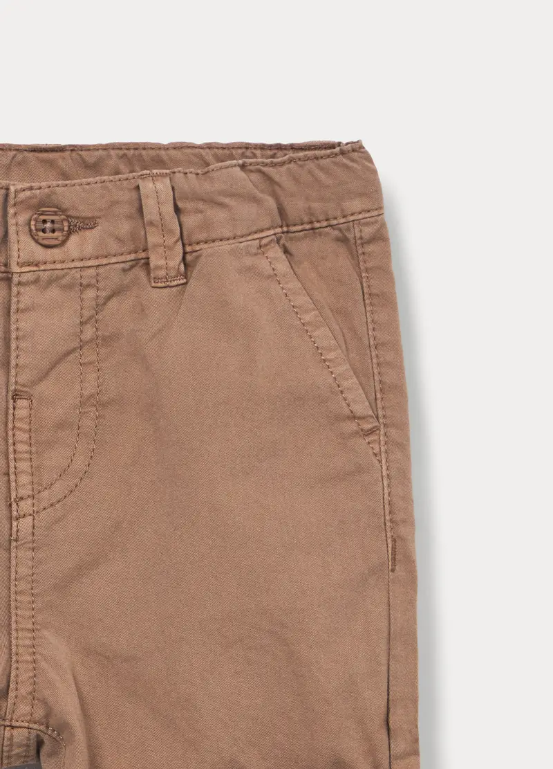 Shorts In Twill Di Puro Cotone Bimbo, Bambino, Marrone chiaro miniatura 3