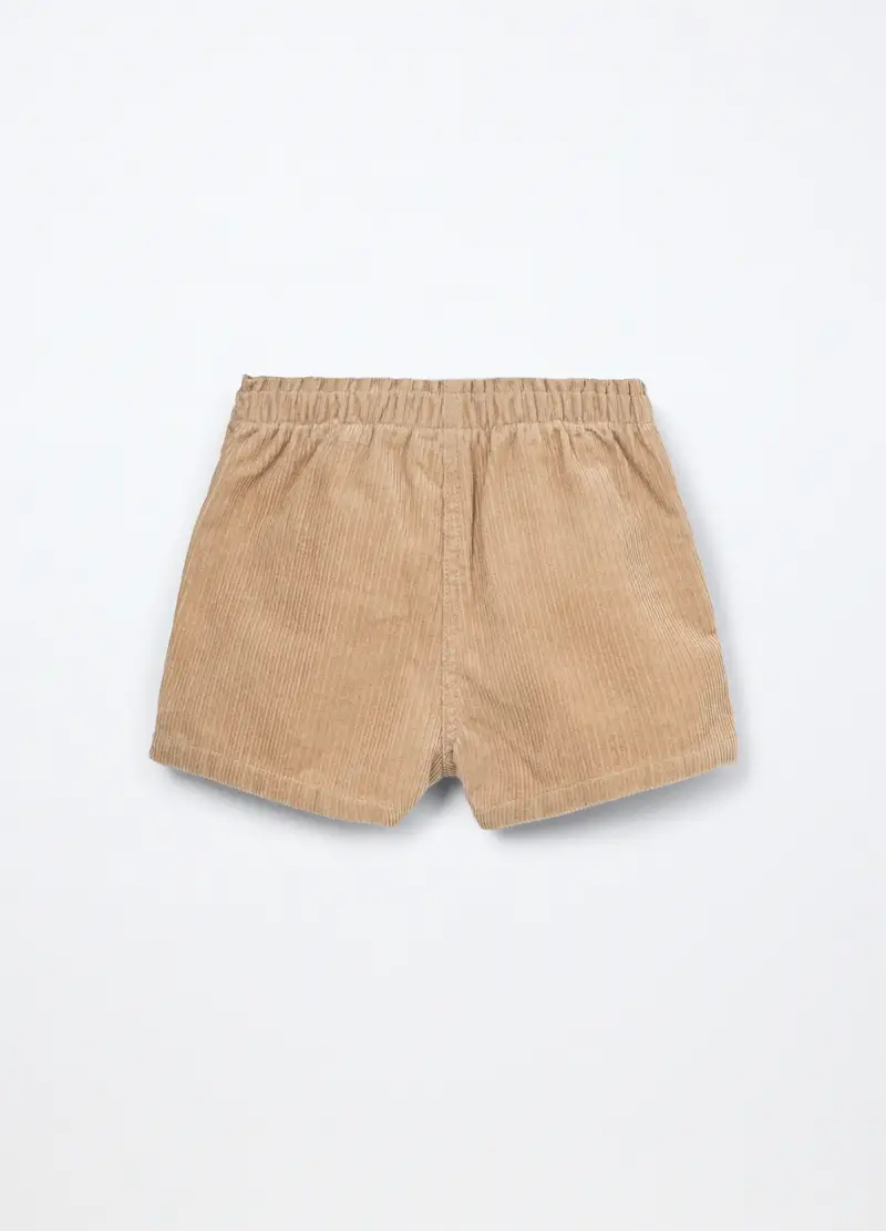 Shorts In Velluto A Coste Di Puro Cotone Neonata, Bambina, Beige chiaro miniatura 2