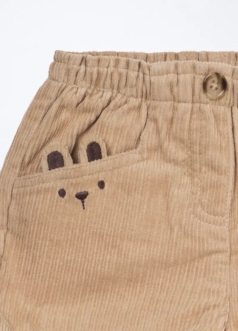 Shorts In Velluto A Coste Di Puro Cotone Neonata, Bambina, Beige chiaro miniatura 3