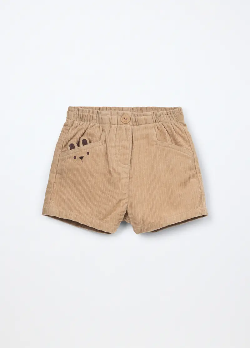 Shorts In Velluto A Coste Di Puro Cotone Neonata, Bambina, Beige chiaro