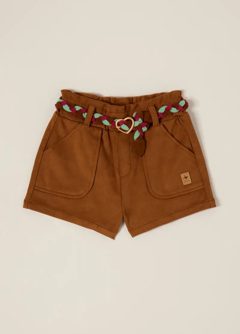 Shorts Marroni Con Cintura Intrecciata Per Bambina, Neonata, Marrone chiaro miniatura 2