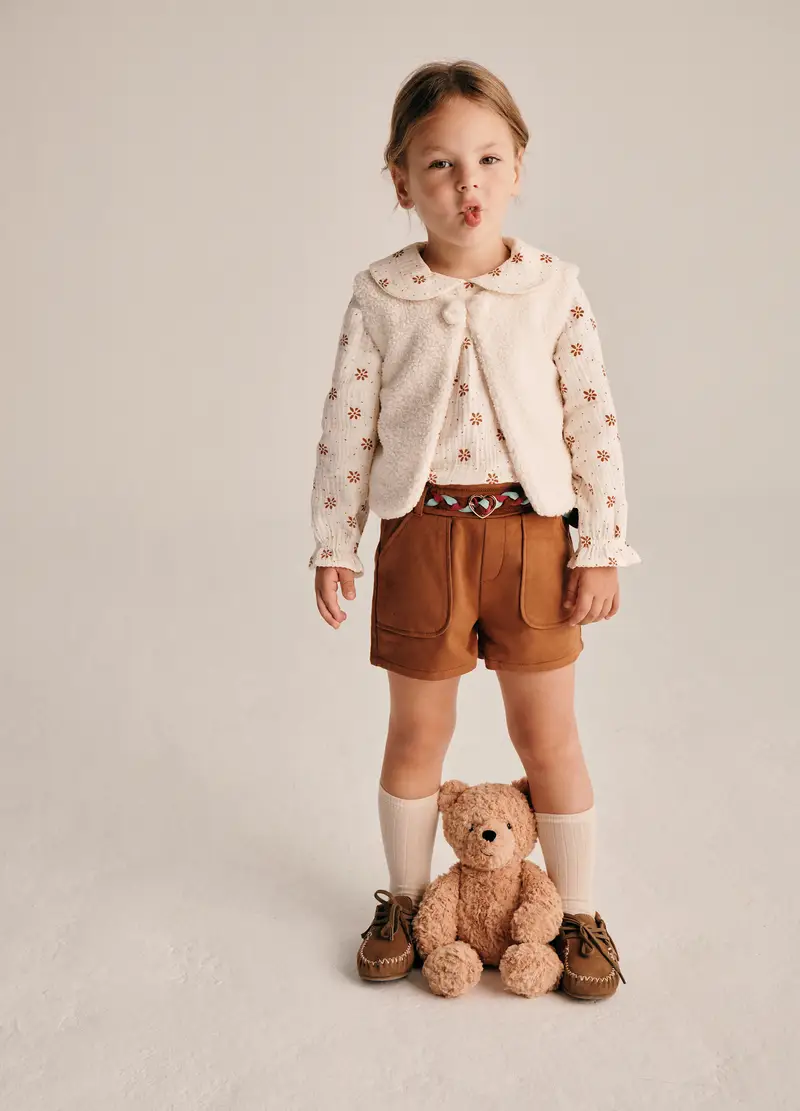 Shorts Marroni Con Cintura Intrecciata Per Bambina, Neonata, Marrone chiaro