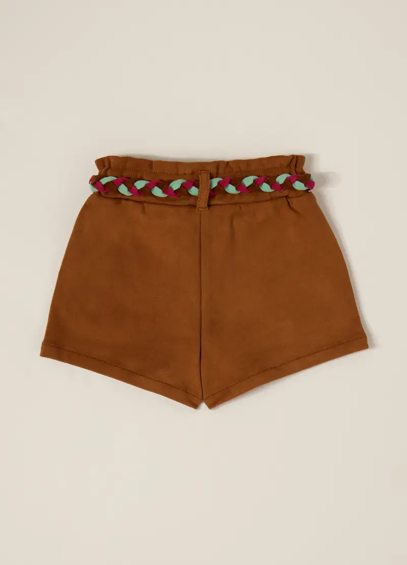 Shorts Marroni Con Cintura Intrecciata Per Bambina, Neonata, Marrone chiaro miniatura 3