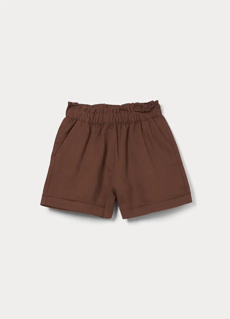 Shorts Misto Lino Ragazza, Bambina, Marrone cioccolato