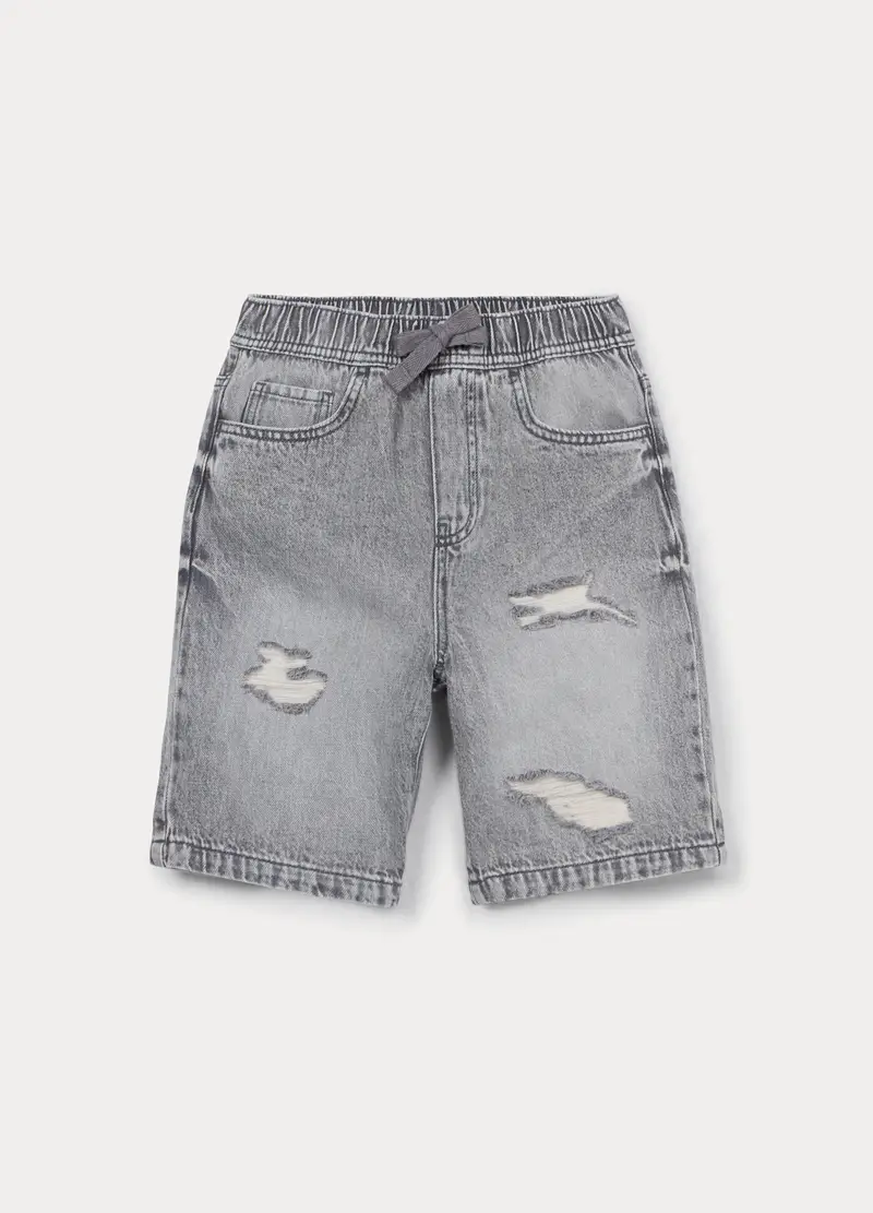Shorts Regular Fit In Denim Ripped Ragazzo, Bambino, Grigio chiaro