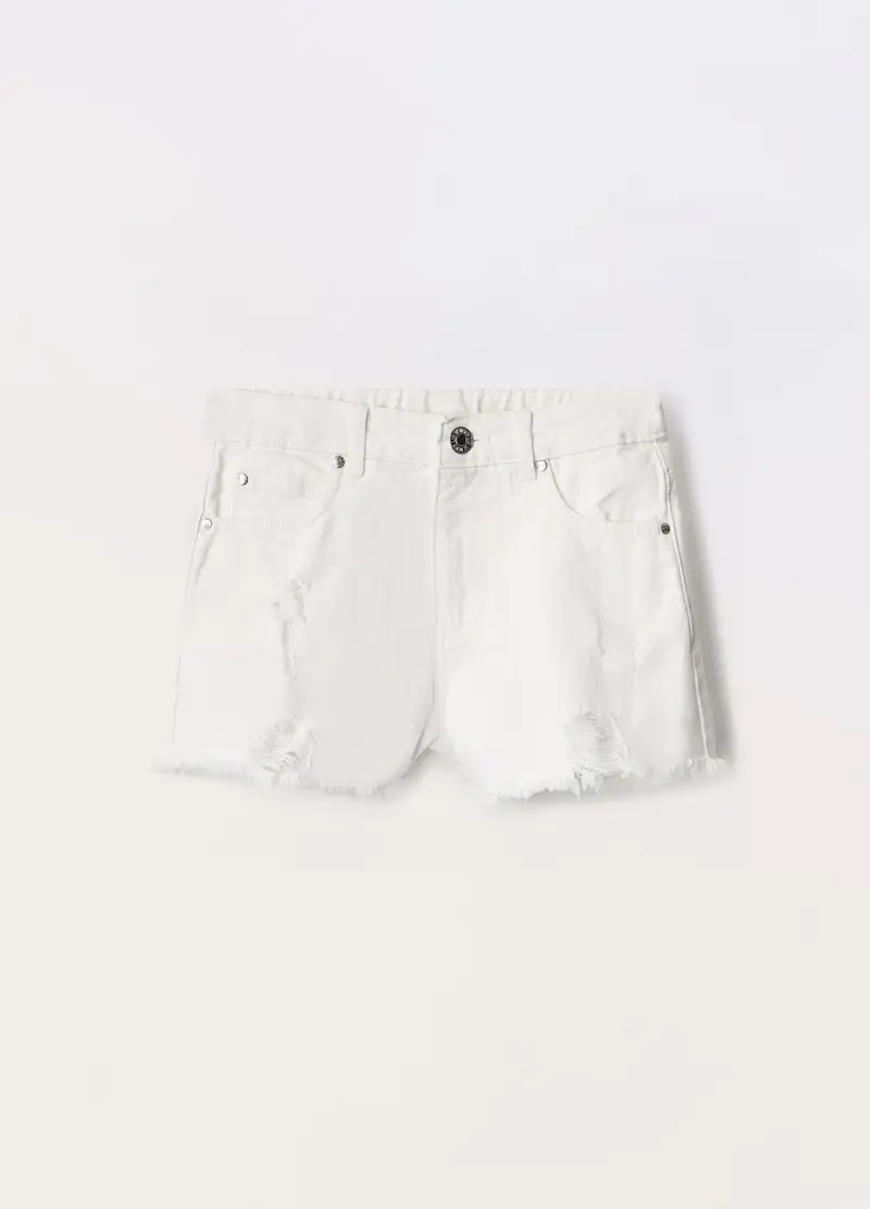 Blukids, Shorts Ripped In Denim Di Puro Cotone Ragazza, Bambina, Bianco gesso, Taglia: 9-10