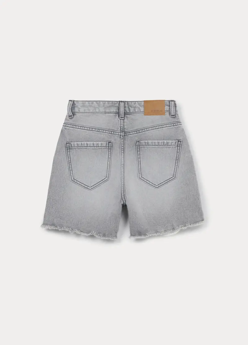 Shorts Ripped In Denim Di Puro Cotone Ragazza, Bambina, Grigio chiaro miniatura 2