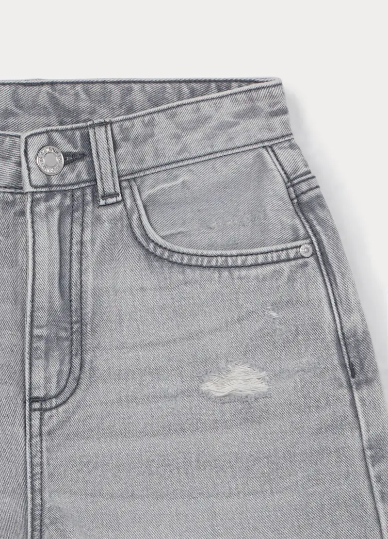 Shorts Ripped In Denim Di Puro Cotone Ragazza, Bambina, Grigio chiaro miniatura 3