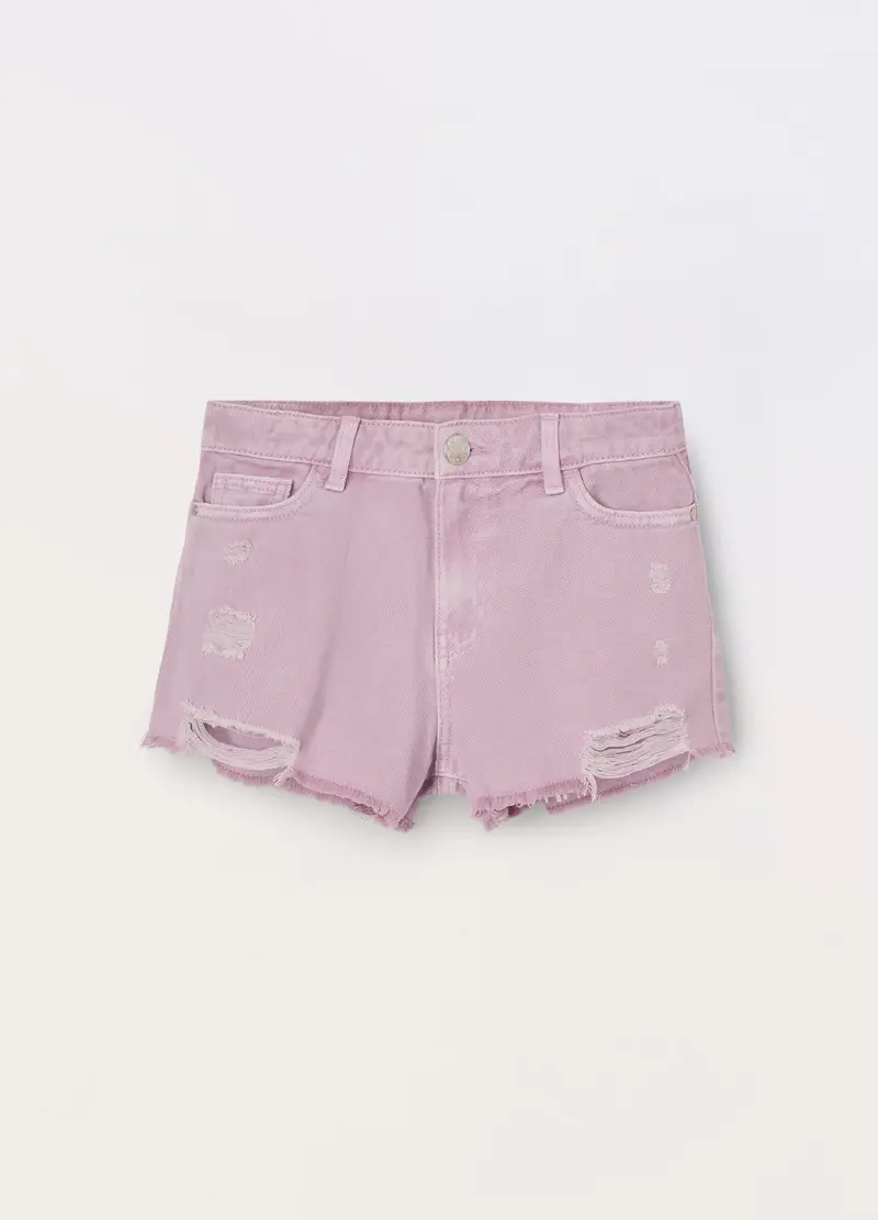Blukids, Shorts Ripped In Denim Di Puro Cotone Ragazza, Bambina, Viola lilla, Taglia: 9-10