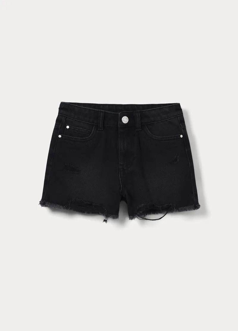 Shorts Ripped In Denim Ragazza, Bambina, Nero