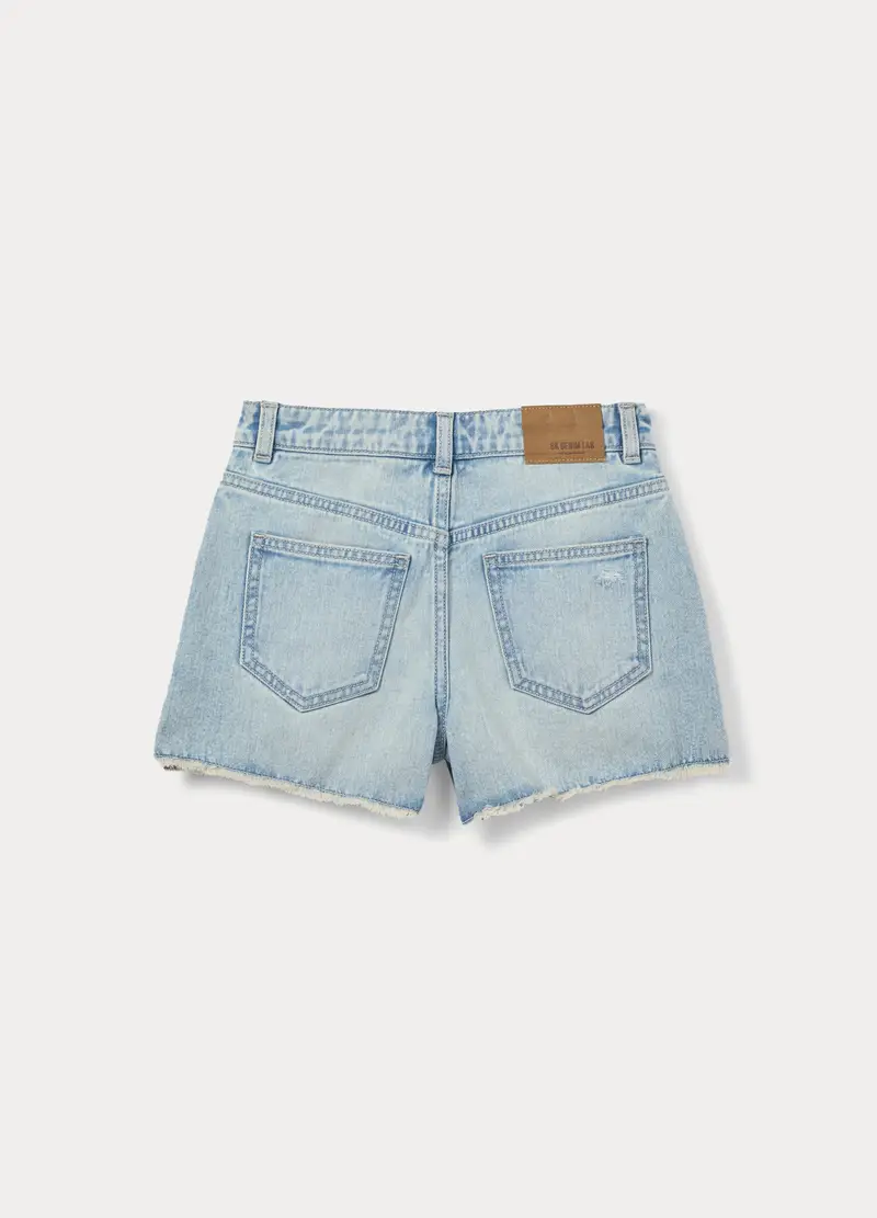 Shorts Ripped Regular Fit In Denim Di Puro Cotone Ragazza, Bambina, Azzurro chiaro miniatura 2