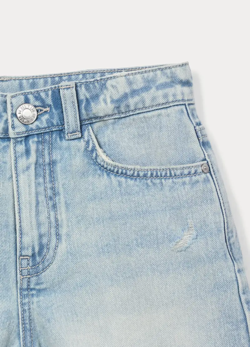 Shorts Ripped Regular Fit In Denim Di Puro Cotone Ragazza, Bambina, Azzurro chiaro miniatura 3