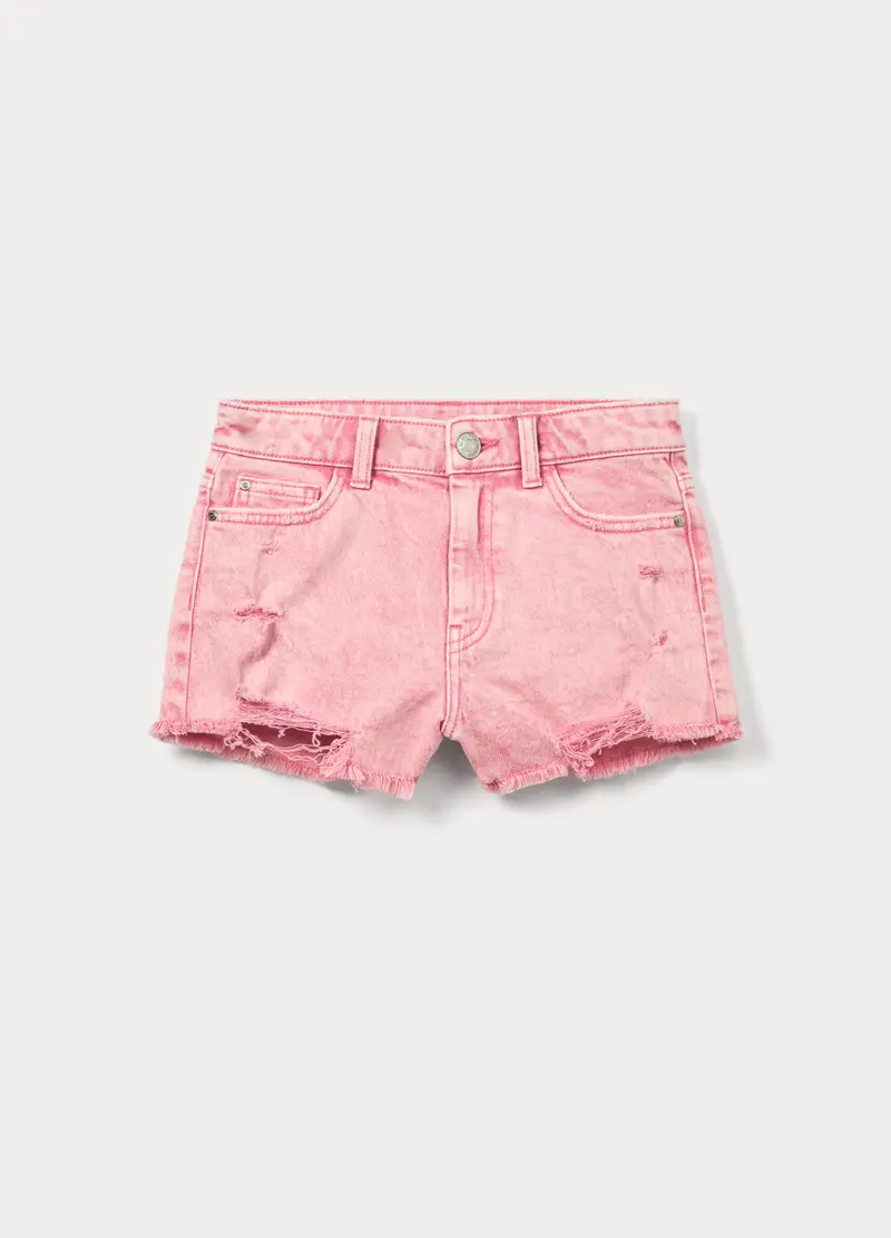 Shorts Ripped Regular Fit In Denim Di Puro Cotone Ragazza, Bambina, Rosa pastello