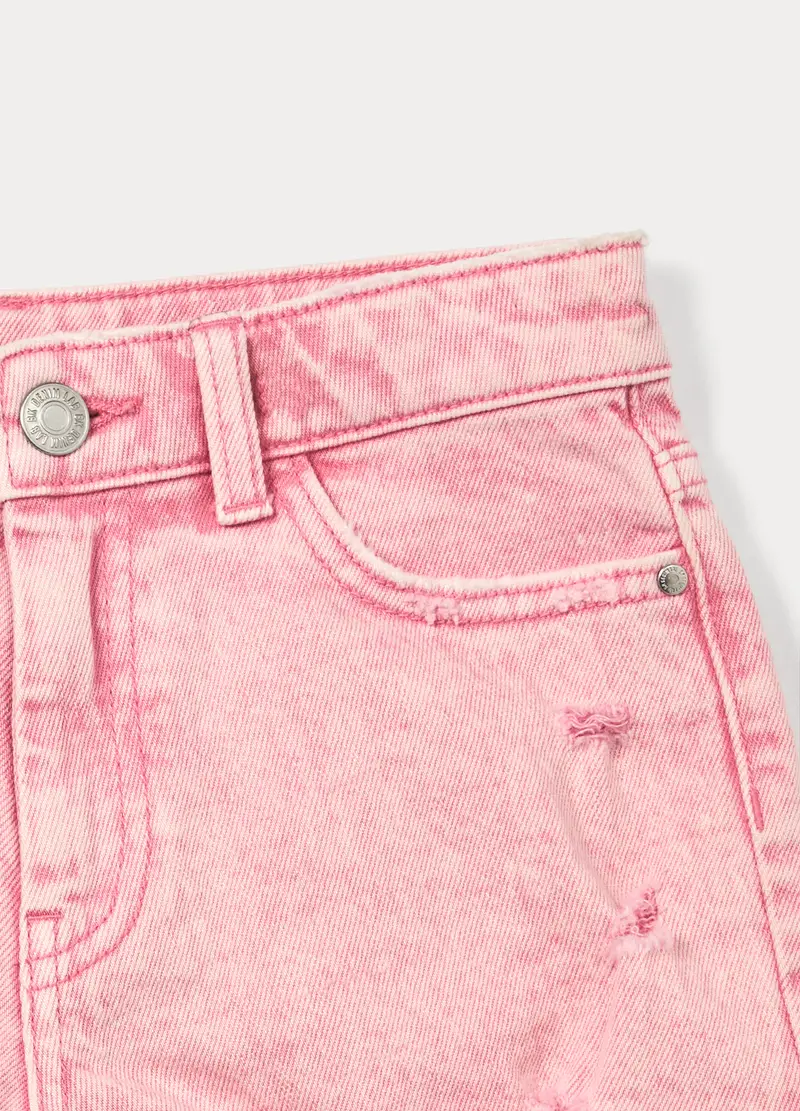 Shorts Ripped Regular Fit In Denim Di Puro Cotone Ragazza, Bambina, Rosa pastello miniatura 3