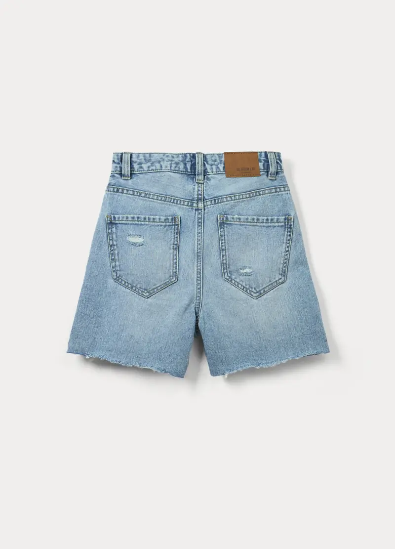 Shorts Ripped Straight Fit In Denim Di Puro Cotone Ragazza, Bambina, Blu chiaro miniatura 2
