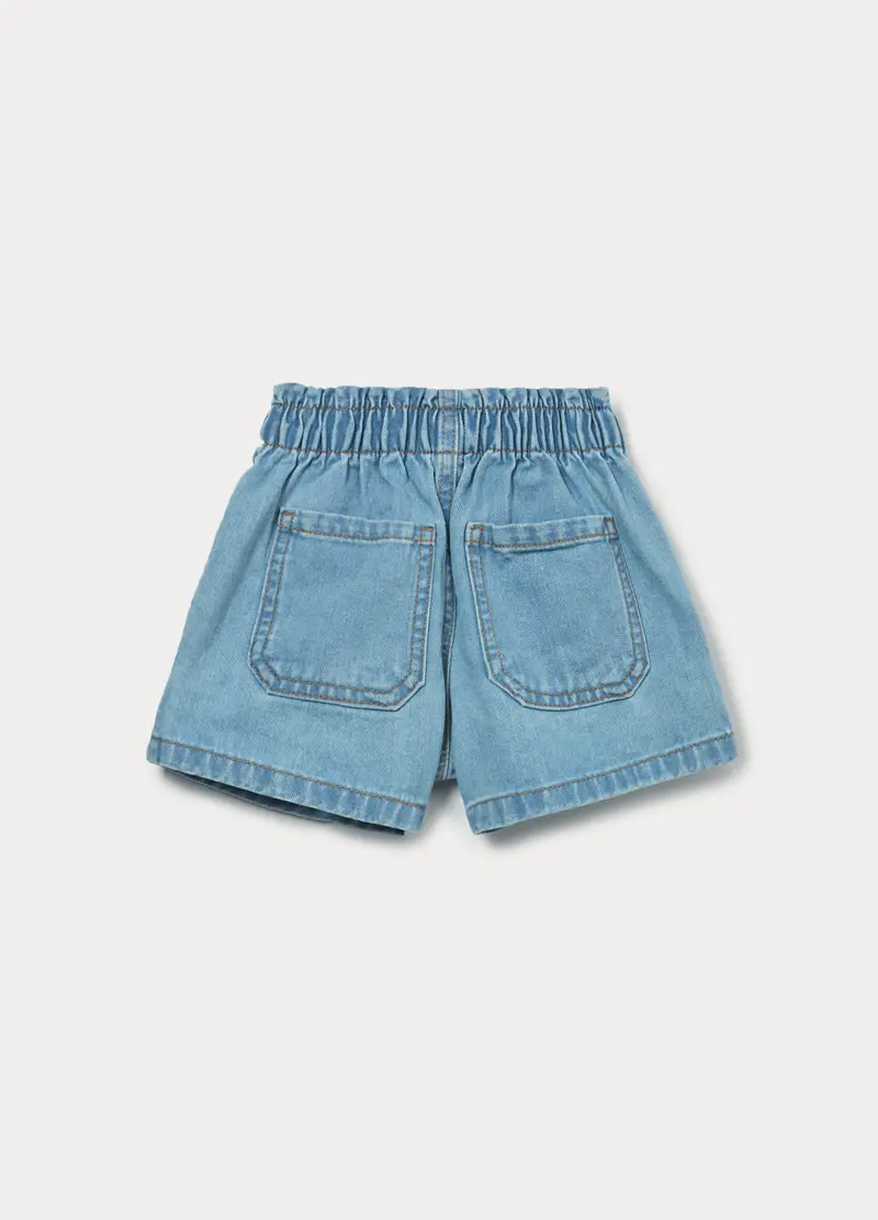 Shorts Stitch In Denim Di Puro Cotone Bambina, Azzurro chiaro miniatura 2