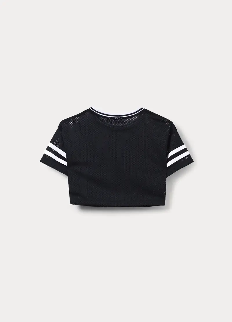 T-shirt Box Fit In Mesh Ragazza, Bambina, Nero stampa 1 miniatura 2