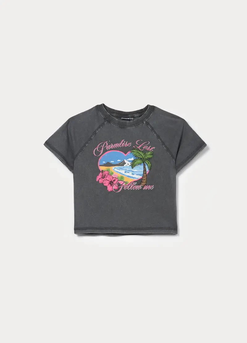 T-shirt Boxy Fit In Jersey Di Puro Cotone Ragazza, Bambina, Grigio scuro