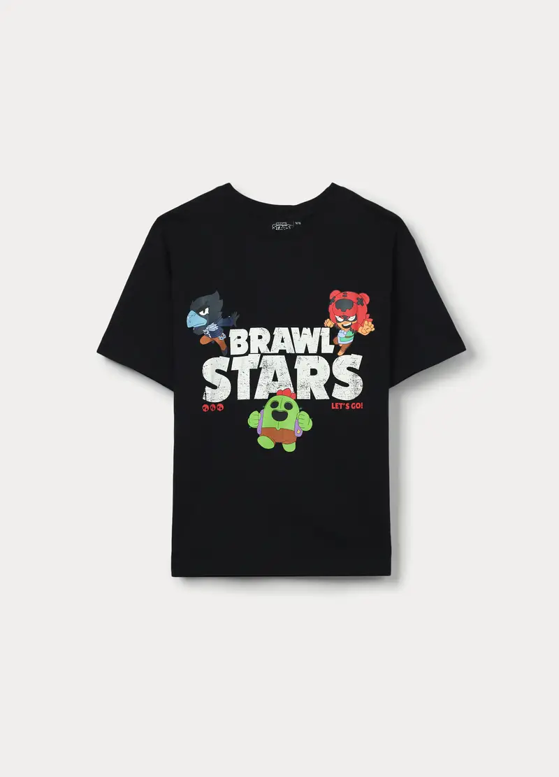 T-shirt Brawl Stars In Jersey Di Puro Cotone Ragazzo, Bambino, Nero stampa 1