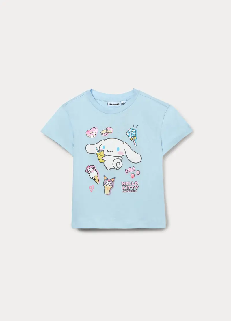 T-shirt Ciannamoroll In Jersey Di Puro Cotone Bambina, Azzurro cielo