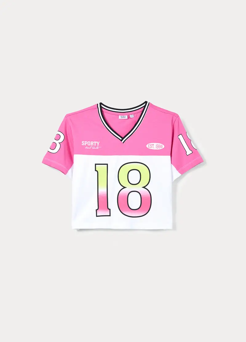 T-shirt Con Scollo A V Ragazza, Bambina, Bianco/Rosa