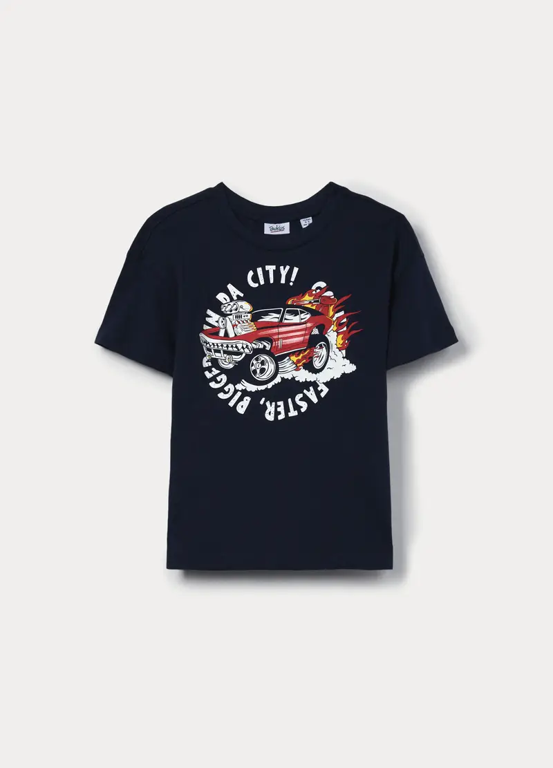 T-shirt Con Stampa In Jersey Di Puro Cotone Bambino, Nero