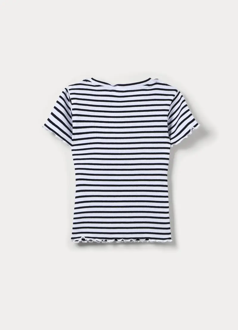 T-shirt Fitted In Costina Stretch Ragazza, Bambina, Bianco/Nero miniatura 2