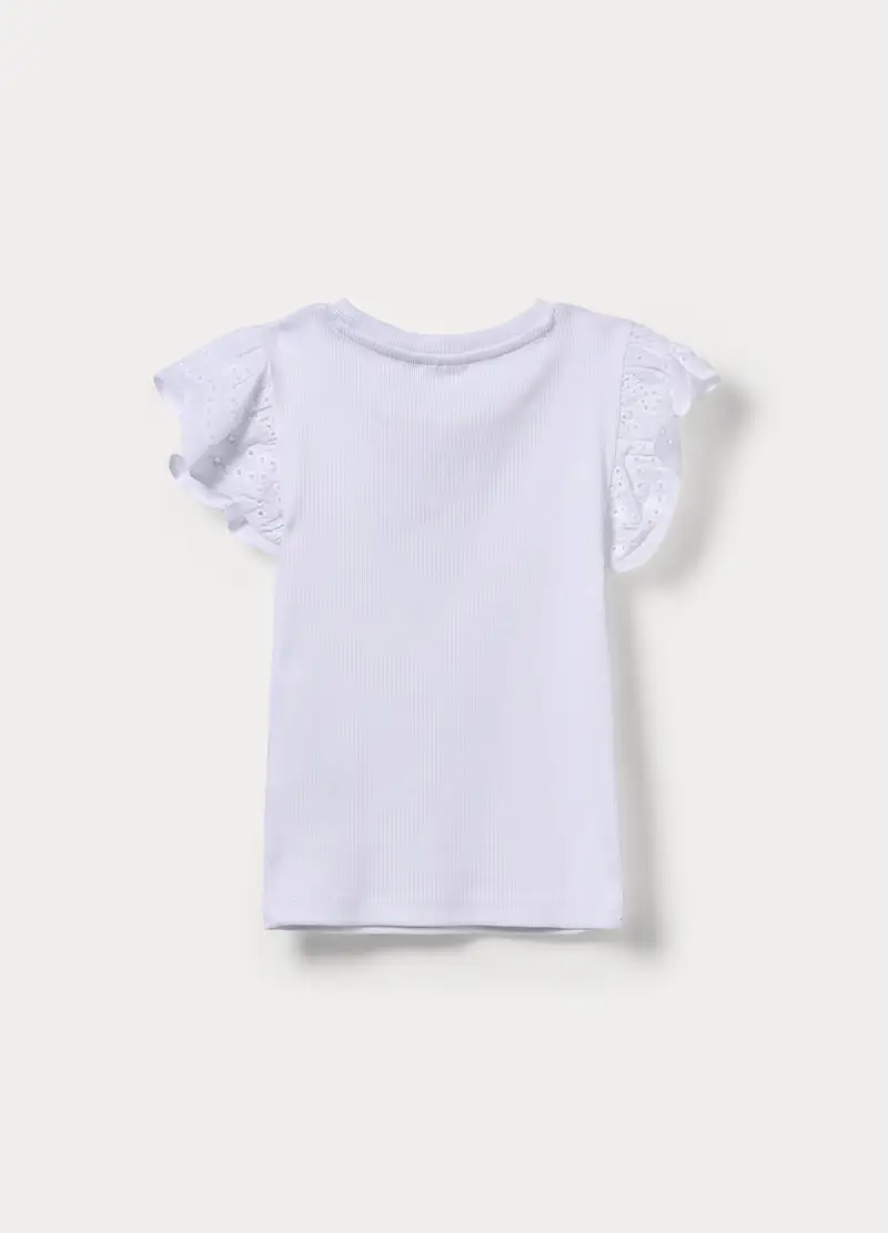 T-shirt Girocollo In Costina Ragazza, Bambina, Bianco gesso miniatura 2