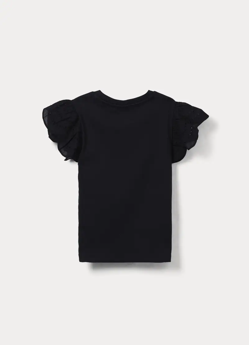 T-shirt Girocollo In Costina Ragazza, Bambina, Nero miniatura 2