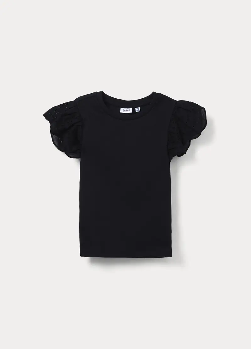 T-shirt Girocollo In Costina Ragazza, Bambina, Nero