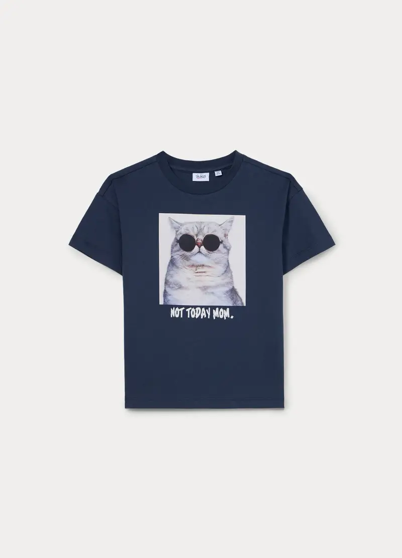 T-shirt Girocollo In Jersey Bambino, Blu scuro