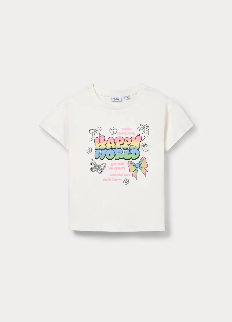 T-shirt Girocollo In Jersey Di Puro Cotone Bambina, Bianco