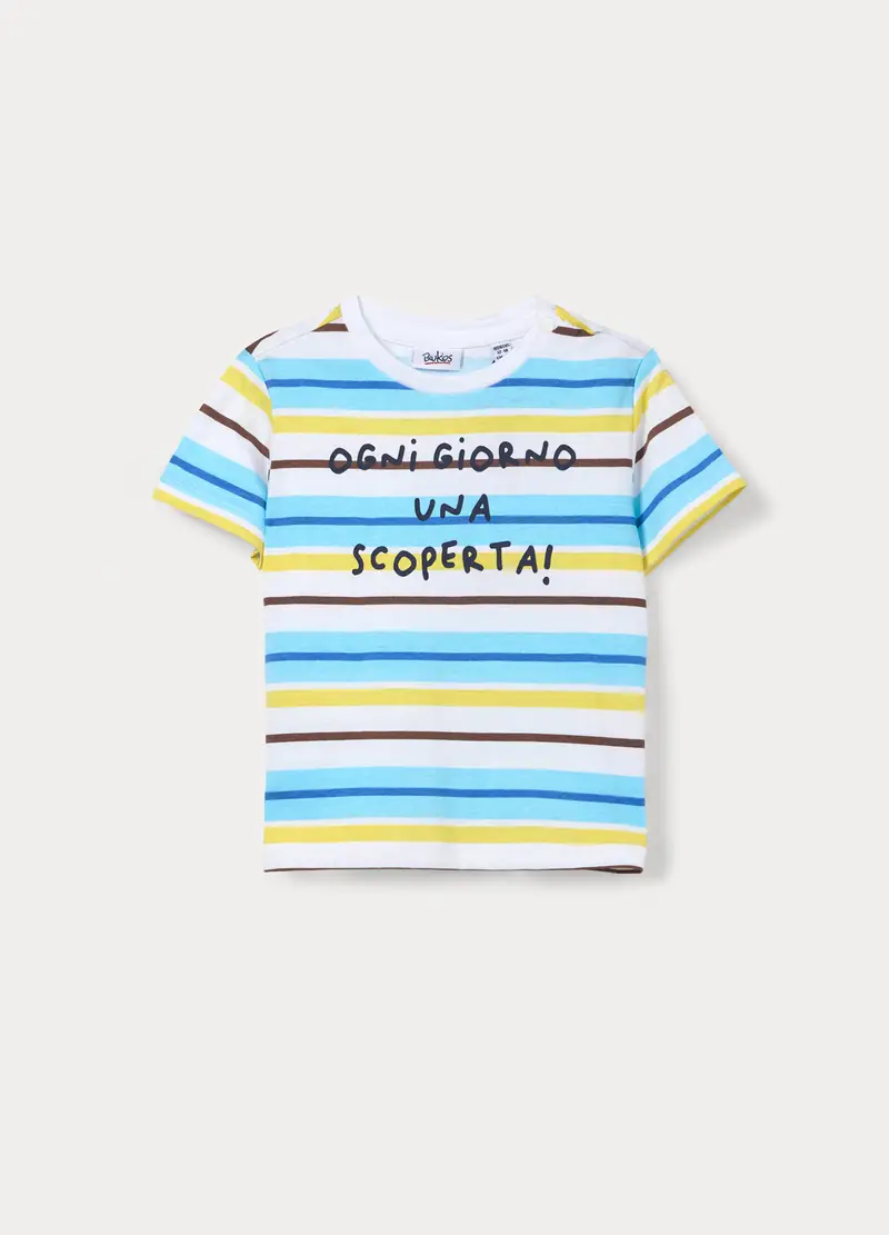 T-shirt Girocollo In Jersey Di Puro Cotone Bimbo, Bambino, Bianco/Verde