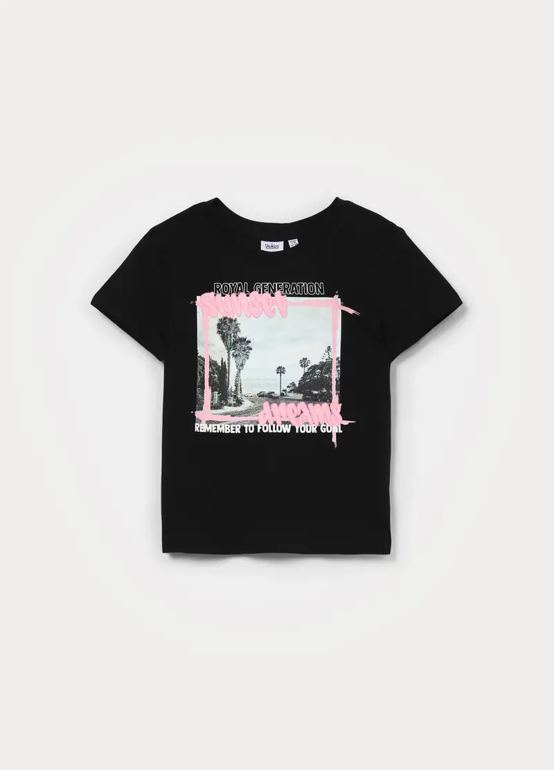 T-shirt Girocollo In Jersey Di Puro Cotone Ragazza, Bambina, Nero