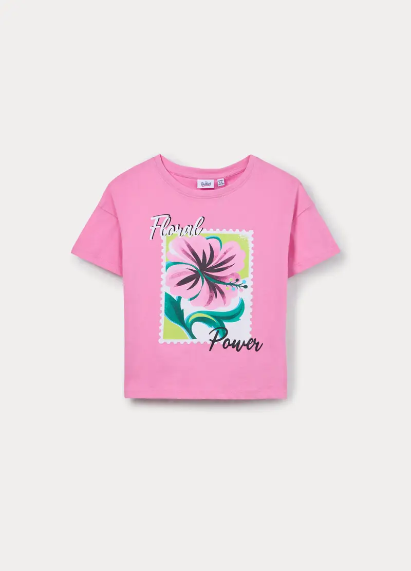 T-shirt Girocollo In Jersey Di Puro Cotone Ragazza, Bambina, Rosa pastello