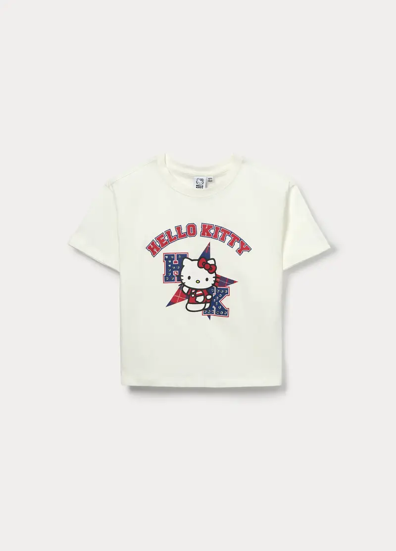 T-shirt Hello Kitty In Jersey Di Cotone Stretch Bambina, Bianco