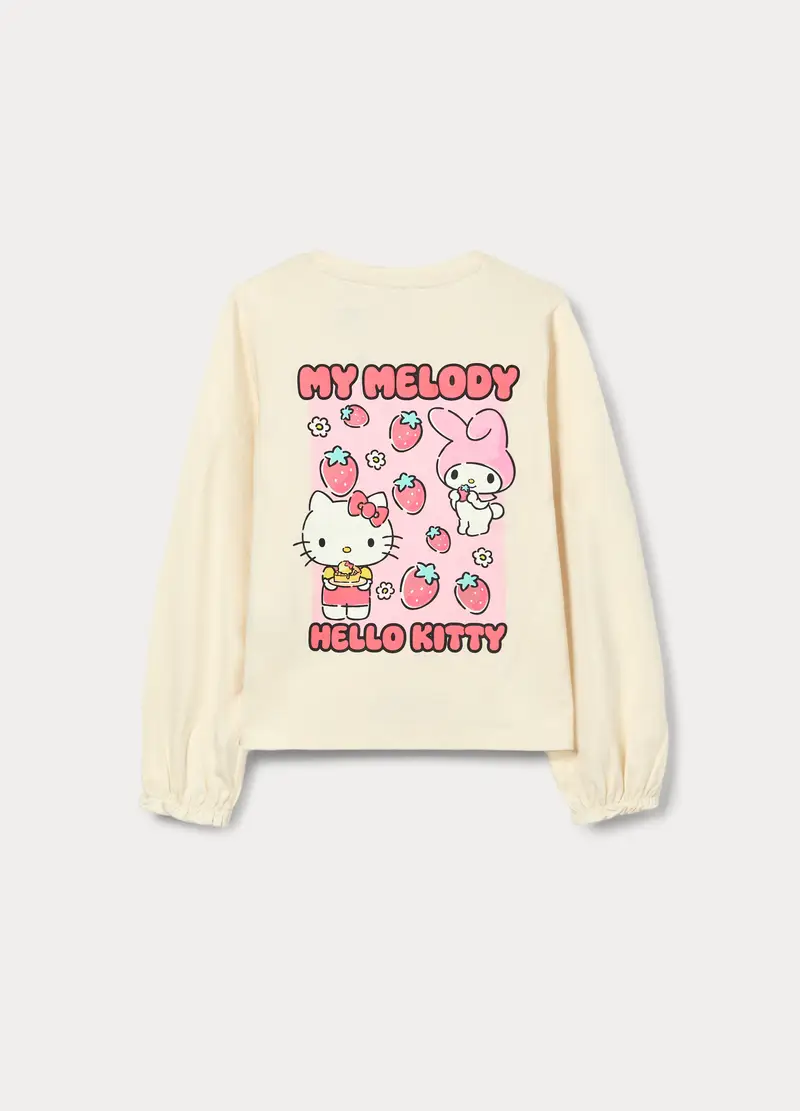 T-shirt Hello Kitty In Jersey Di Cotone Stretch Bambina, Bianco avorio miniatura 2