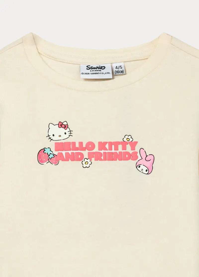 T-shirt Hello Kitty In Jersey Di Cotone Stretch Bambina, Bianco avorio miniatura 3