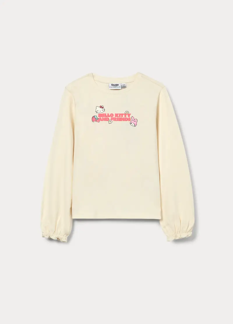 T-shirt Hello Kitty In Jersey Di Cotone Stretch Bambina, Bianco avorio