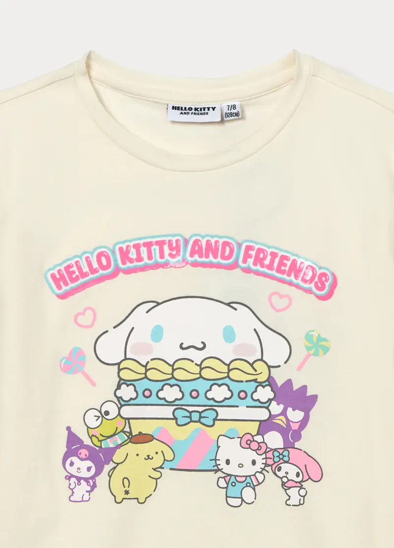 T-shirt Hello Kitty In Jersey Di Cotone Stretch Bambina, Bianco panna miniatura 3