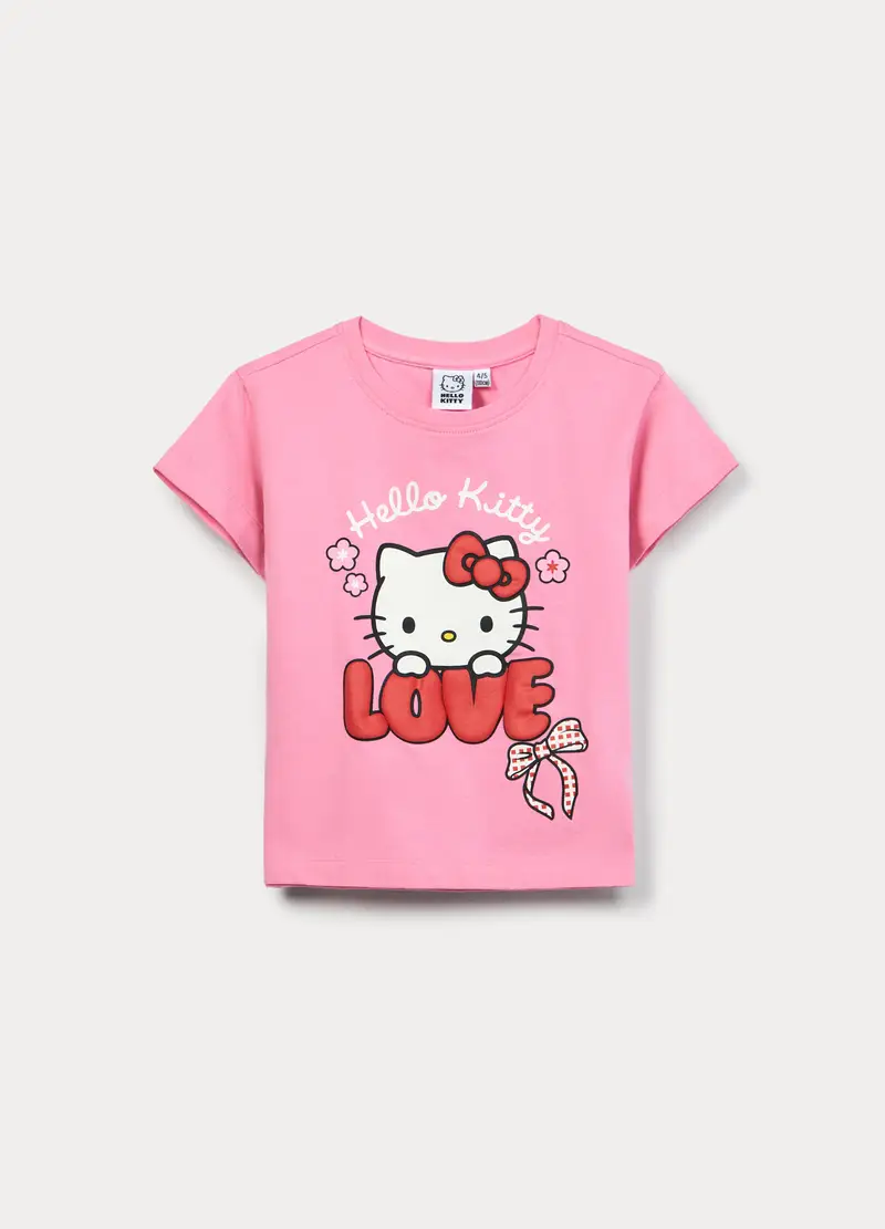 T-shirt Hello Kitty In Jersey Di Cotone Stretch Bambina, Rosa pastello
