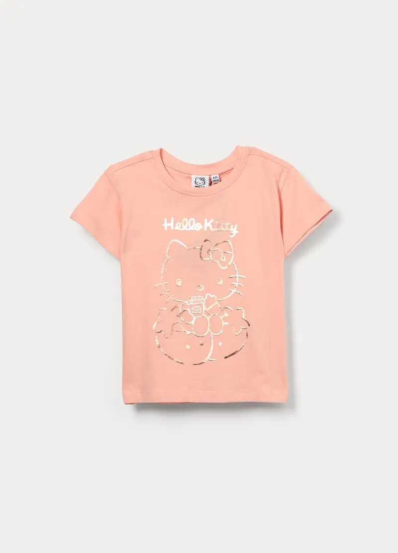 T-shirt Hello Kitty In Jersey Di Cotone Stretch Bambina, Rosa pastello