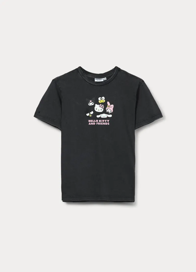 T-shirt Hello Kitty In Jersey Di Puro Cotone Ragazza, Bambina, Nero grafite