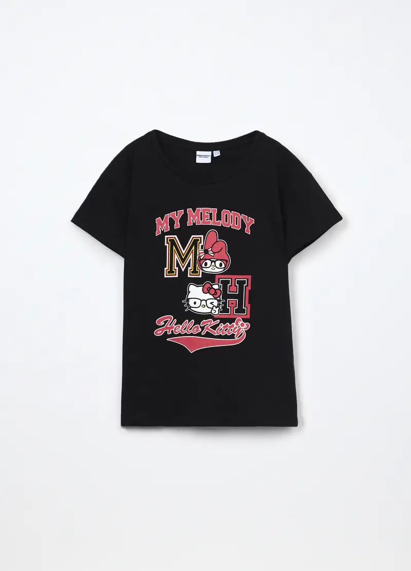 T-shirt Hello Kitty In Jersey Di Puro Cotone Ragazza, Bambina, Nero stampa 1