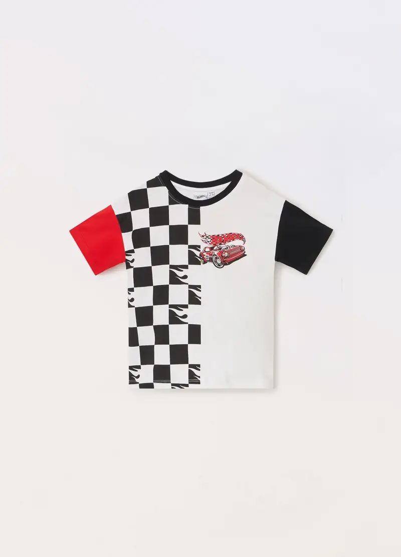 T-shirt Hot Wheels In Jersey Di Puro Cotone Bambino, Bianco